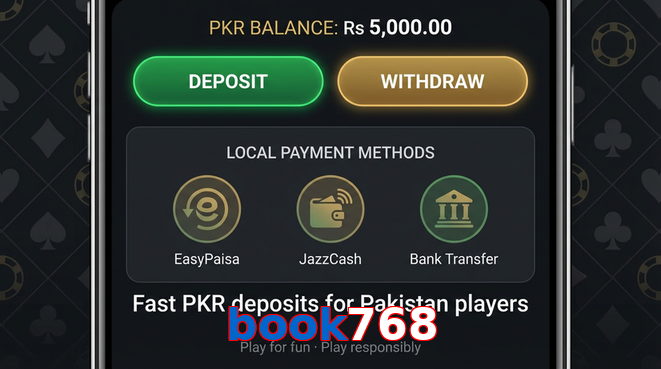 Deposit and withdrawal screen with PKR methods